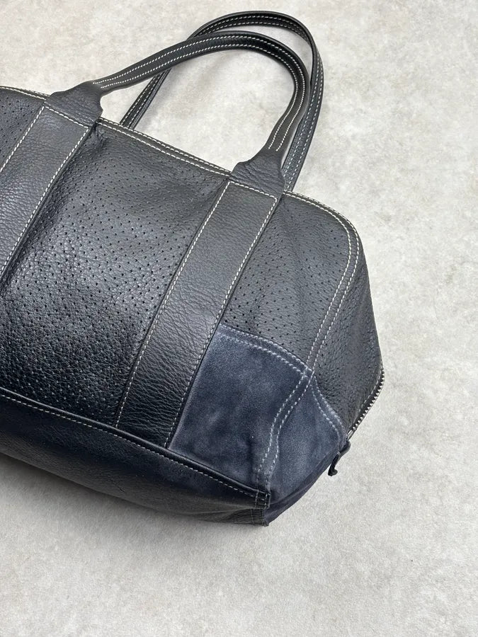 SS2003 Prada Dark Leather Perforated Handle Bag RKRVXtG 11