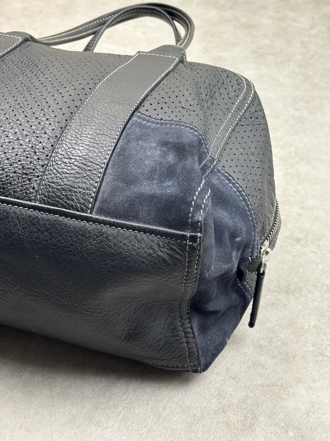 SS2003 Prada Dark Leather Perforated Handle Bag RKRVXtG 8