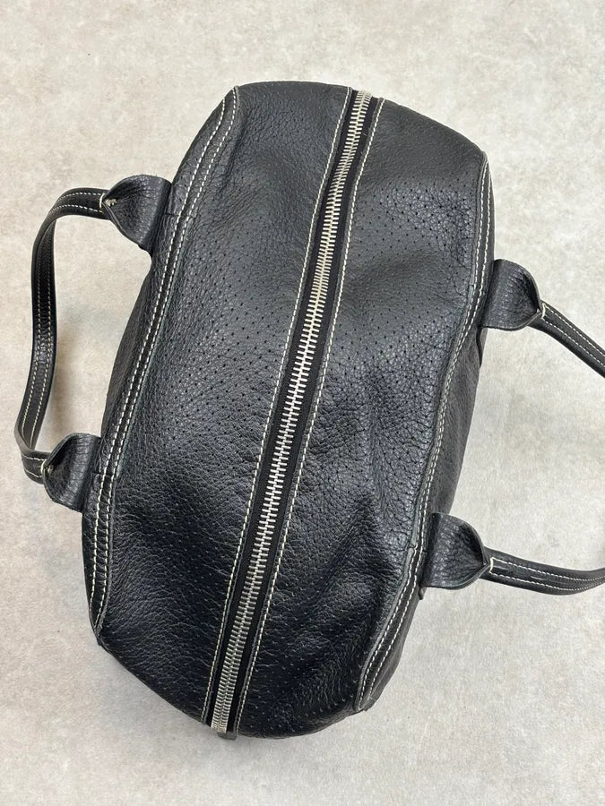 SS2003 Prada Dark Leather Perforated Handle Bag RKRVXtG 12