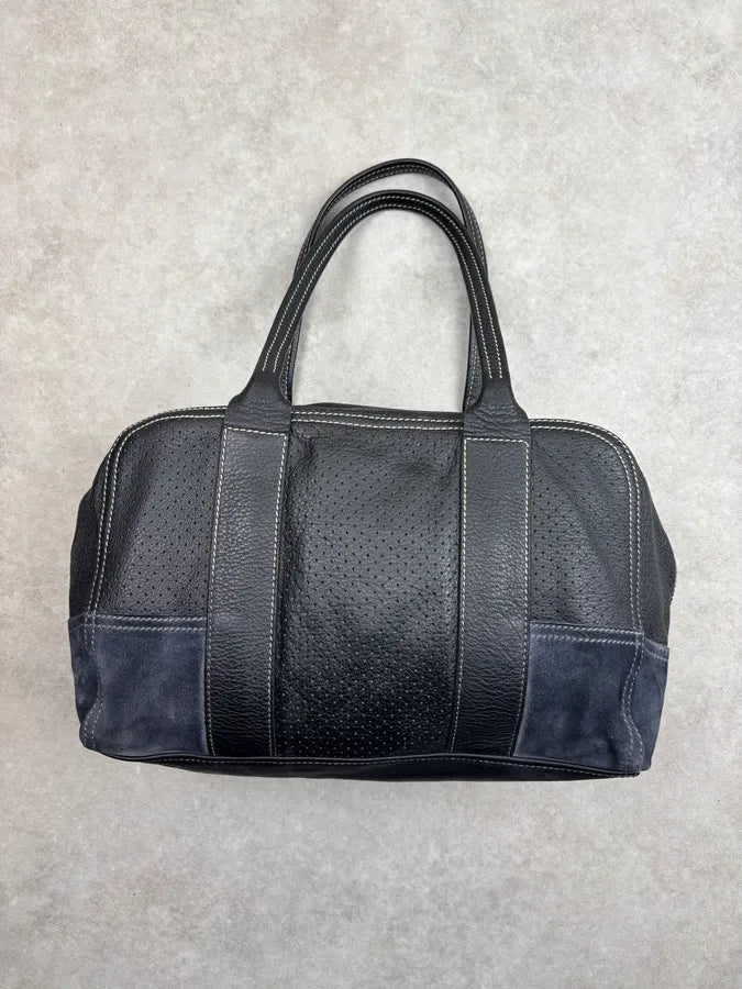 SS2003 Prada Dark Leather Perforated Handle Bag RKRVXtG 10