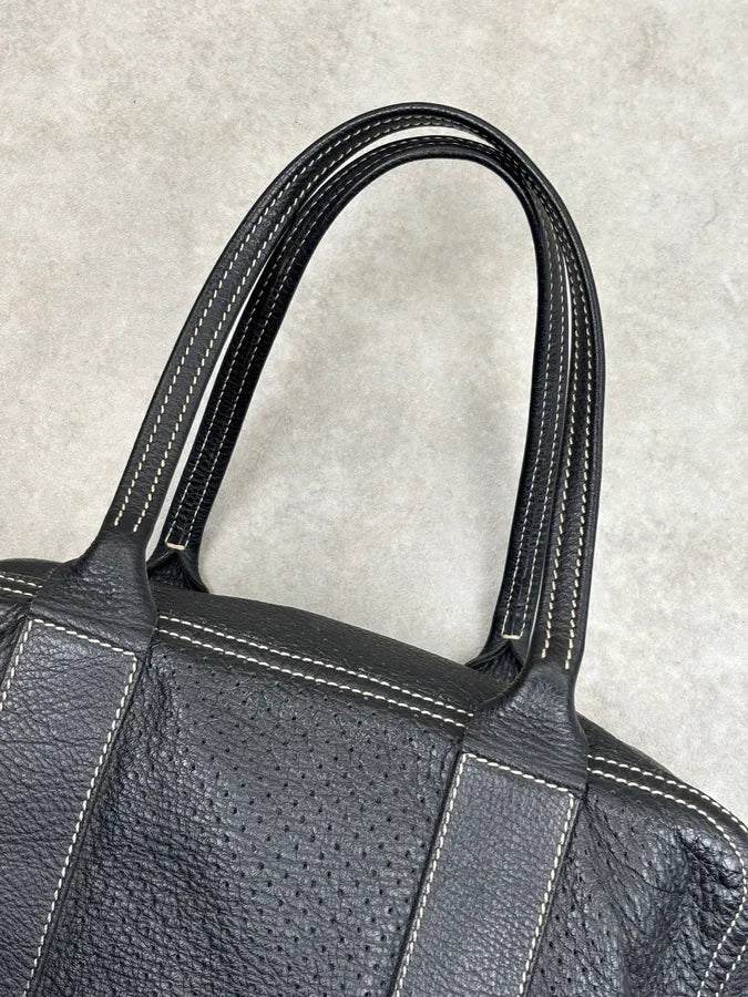 SS2003 Prada Dark Leather Perforated Handle Bag RKRVXtG 6