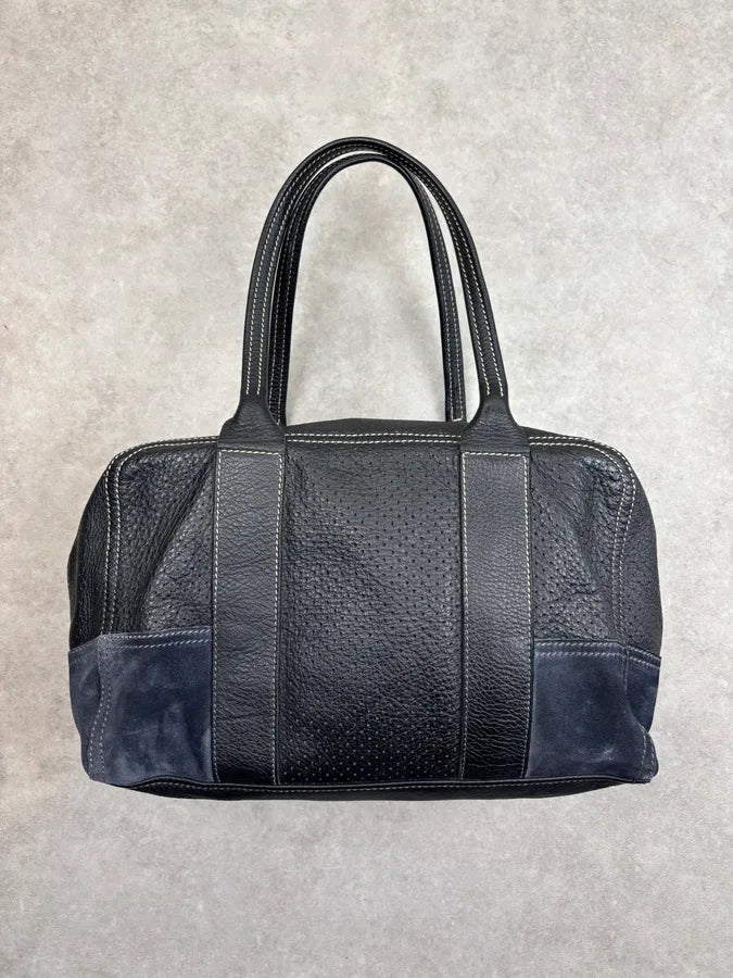 SS2003 Prada Dark Leather Perforated Handle Bag RKRVXtG 0