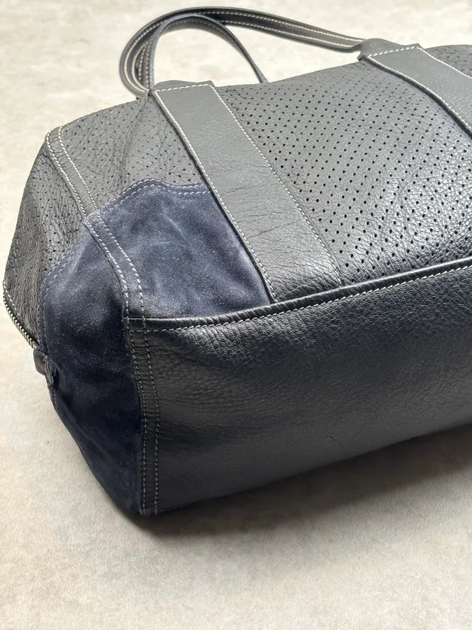 SS2003 Prada Dark Leather Perforated Handle Bag RKRVXtG 7