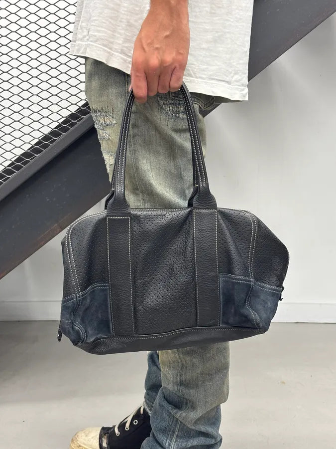 SS2003 Prada Dark Leather Perforated Handle Bag RKRVXtG 2
