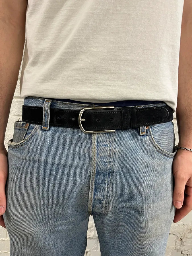 Prada Black Loop Suede Leather Belt TlOQYGH 0