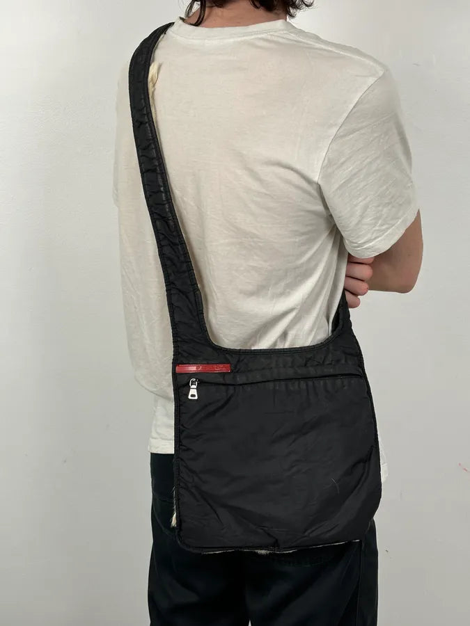 AW1999 Prada Black Nylon Fur-Trimmed Shoulder Bag VzHgueI 2