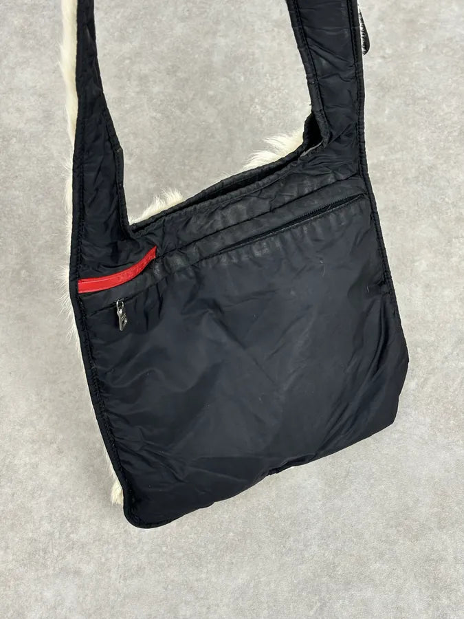 AW1999 Prada Black Nylon Fur-Trimmed Shoulder Bag VzHgueI 4