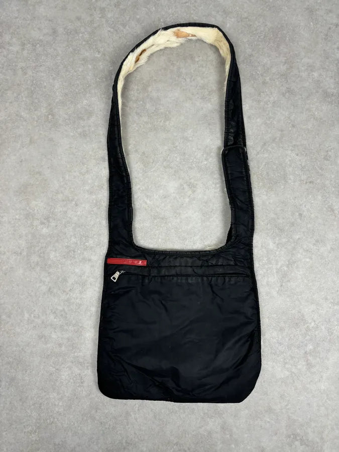 AW1999 Prada Black Nylon Fur-Trimmed Shoulder Bag VzHgueI 3