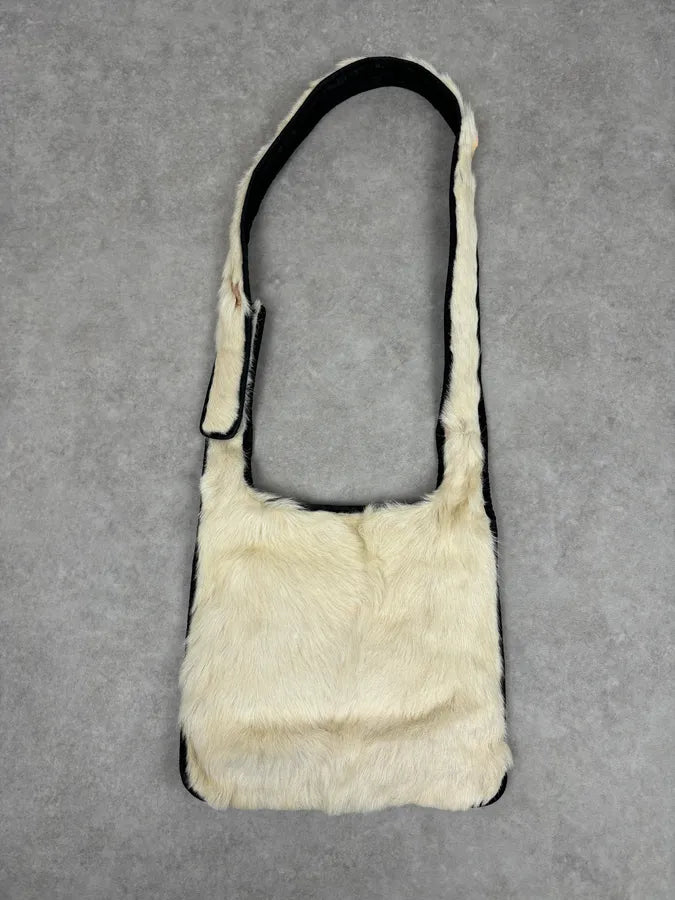 AW1999 Prada Black Nylon Fur-Trimmed Shoulder Bag VzHgueI 0