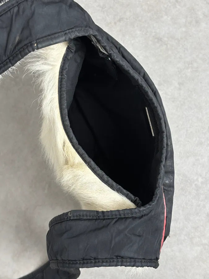 AW1999 Prada Black Nylon Fur-Trimmed Shoulder Bag VzHgueI 9