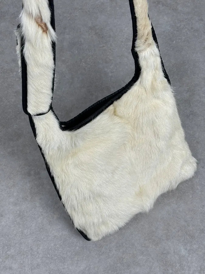 AW1999 Prada Black Nylon Fur-Trimmed Shoulder Bag VzHgueI 5