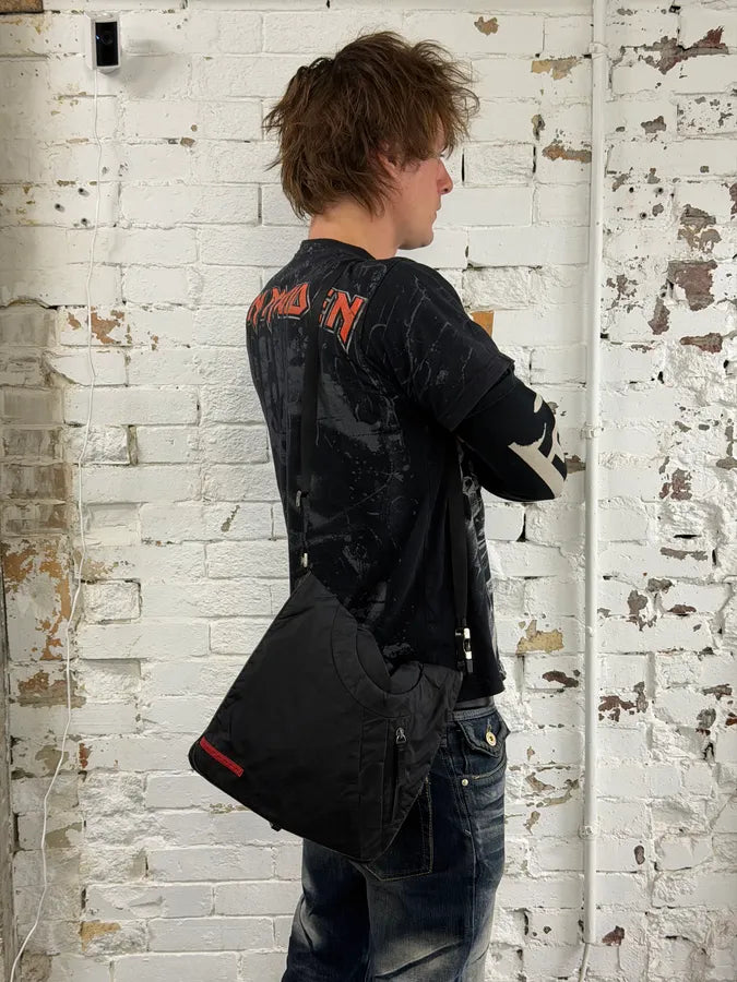 2000s Prada Black Linea Rossa Nylon Shoulder Bag mwXfmxs 1