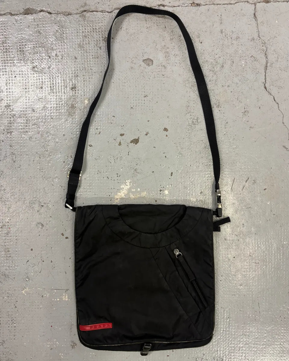 2000s Prada Black Linea Rossa Nylon Shoulder Bag mwXfmxs 0