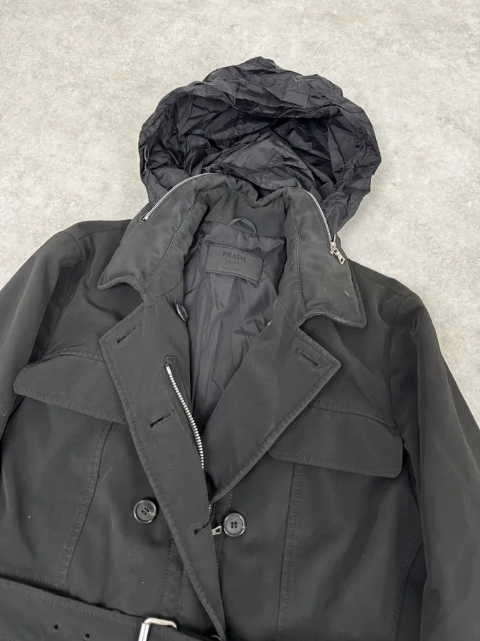 2000s Prada Black Nylon Multi-Pocket Classy Trench Coat RQSoTGq 6