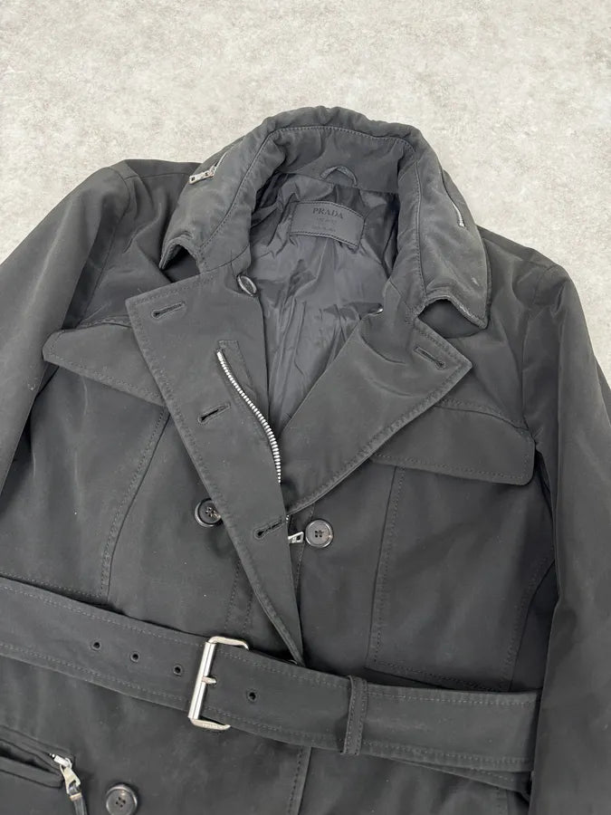 2000s Prada Black Nylon Multi-Pocket Classy Trench Coat RQSoTGq 5