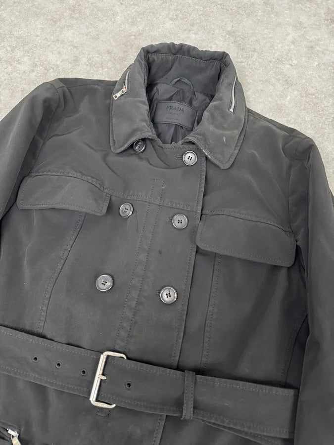 2000s Prada Black Nylon Multi-Pocket Classy Trench Coat RQSoTGq 4