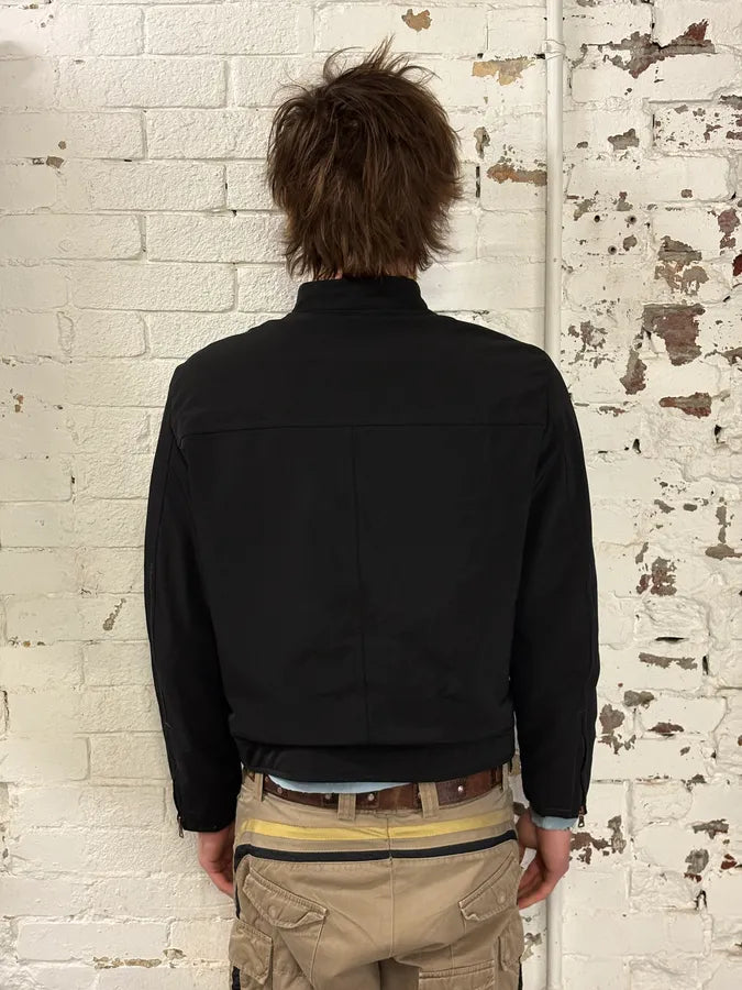 SS1999 Prada Black Nylon Zip Moto Jacket yVGJNfH 2