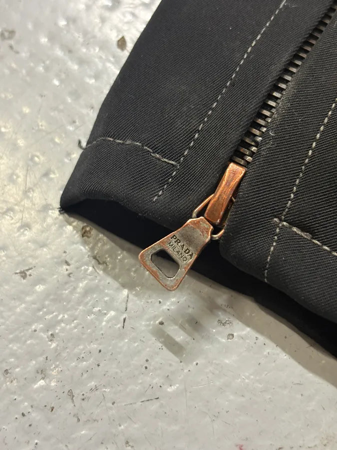 SS1999 Prada Black Nylon Zip Moto Jacket yVGJNfH 7