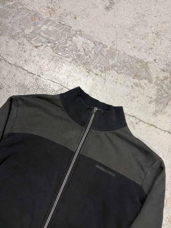 2000s Prada Black & Grey Nylon Zip-Up Sweater tmcnMrv 3
