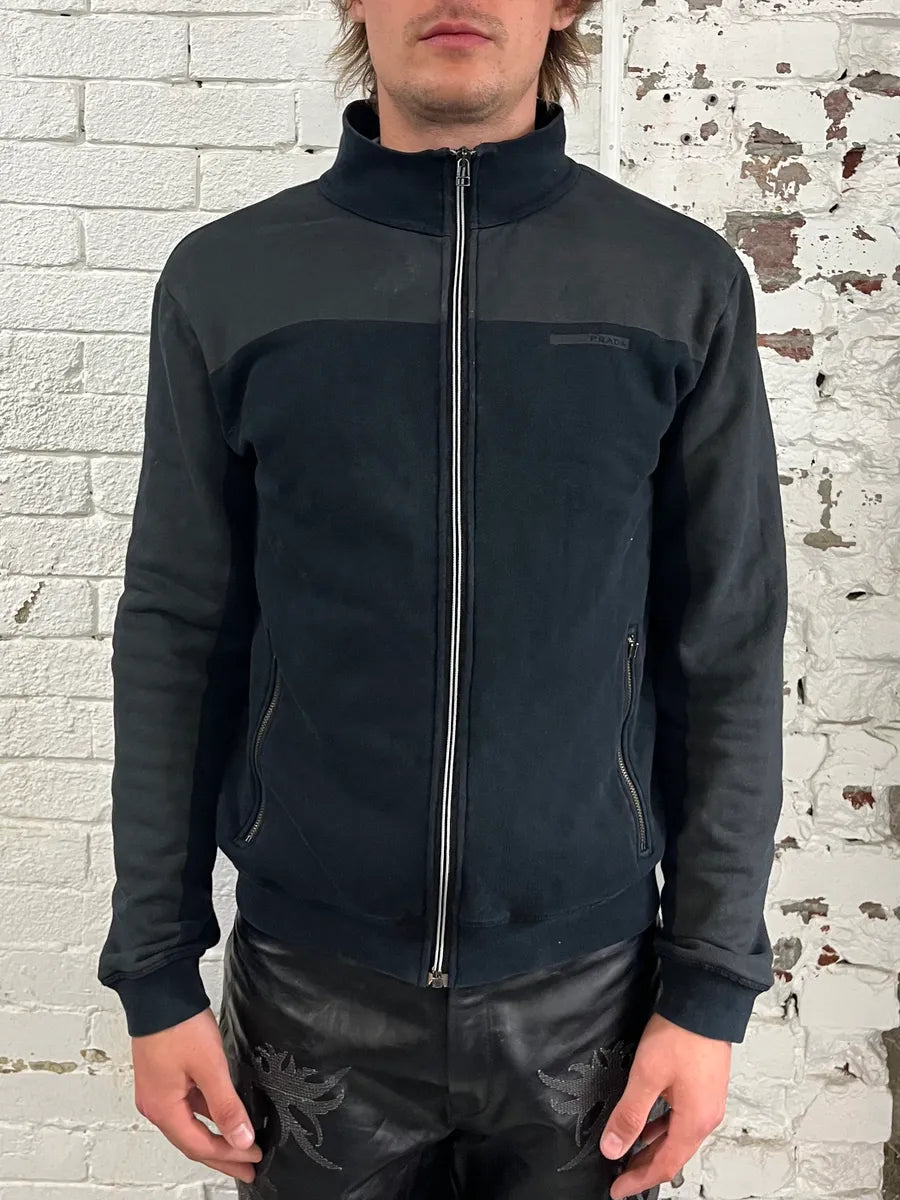 2000s Prada Black & Grey Nylon Zip-Up Sweater tmcnMrv 1