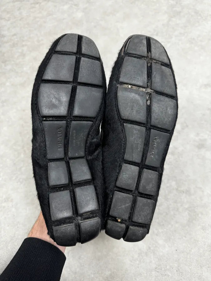 Prada Black Pony Hair Loafers Driver Sole  yNRjIfx 6