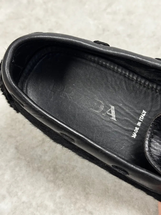 Prada Black Pony Hair Loafers Driver Sole  yNRjIfx 8