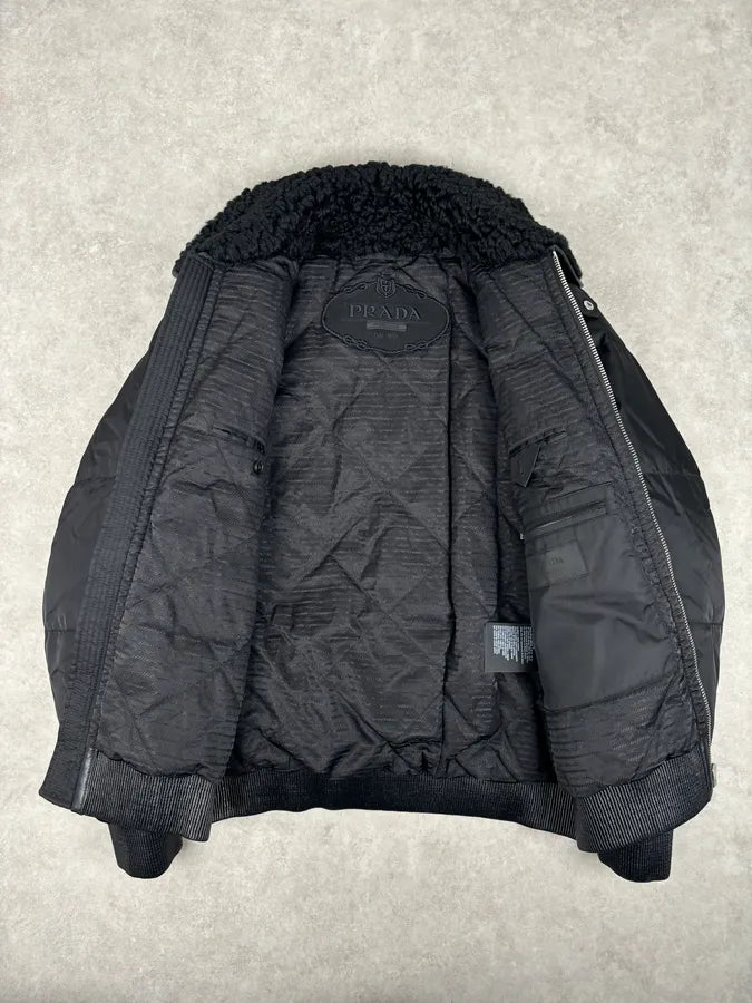 AW2018 Prada Black Puffer Shearling Leather Jacket UEROydW 6