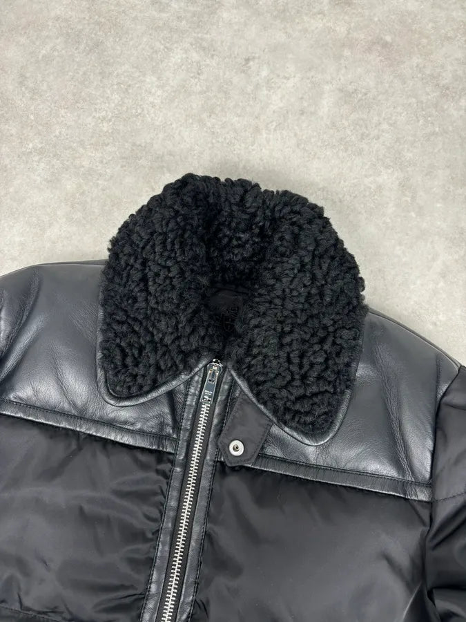AW2018 Prada Black Puffer Shearling Leather Jacket UEROydW 3
