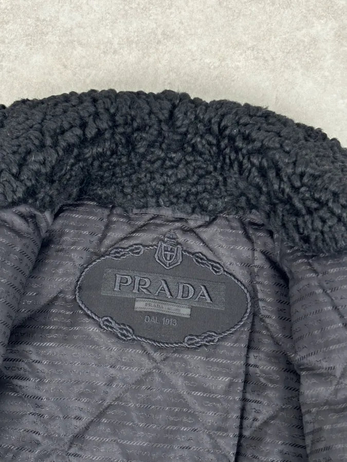 AW2018 Prada Black Puffer Shearling Leather Jacket UEROydW 7