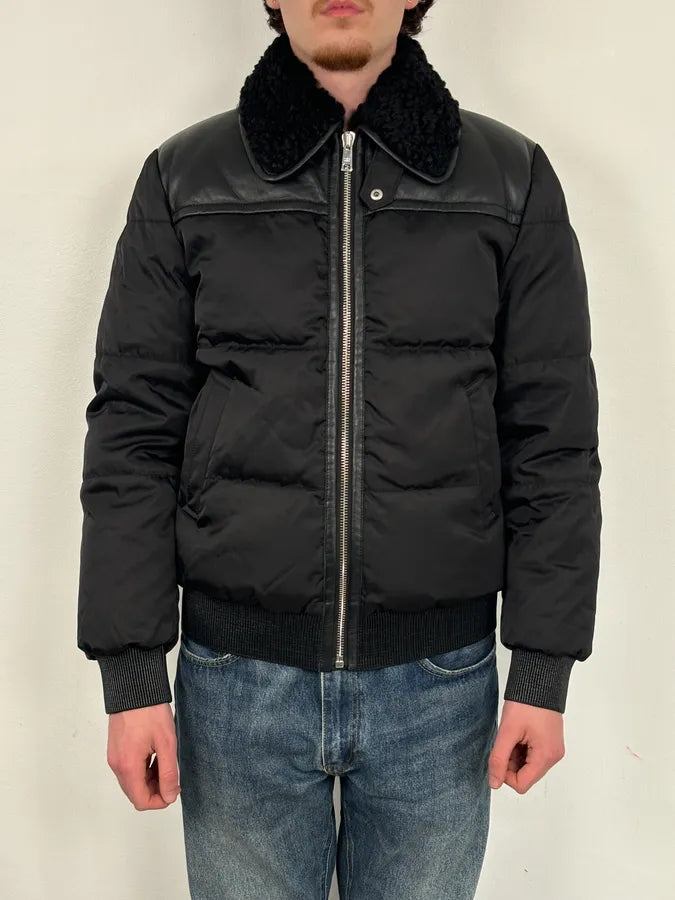 AW2018 Prada Black Puffer Shearling Leather Jacket UEROydW 1