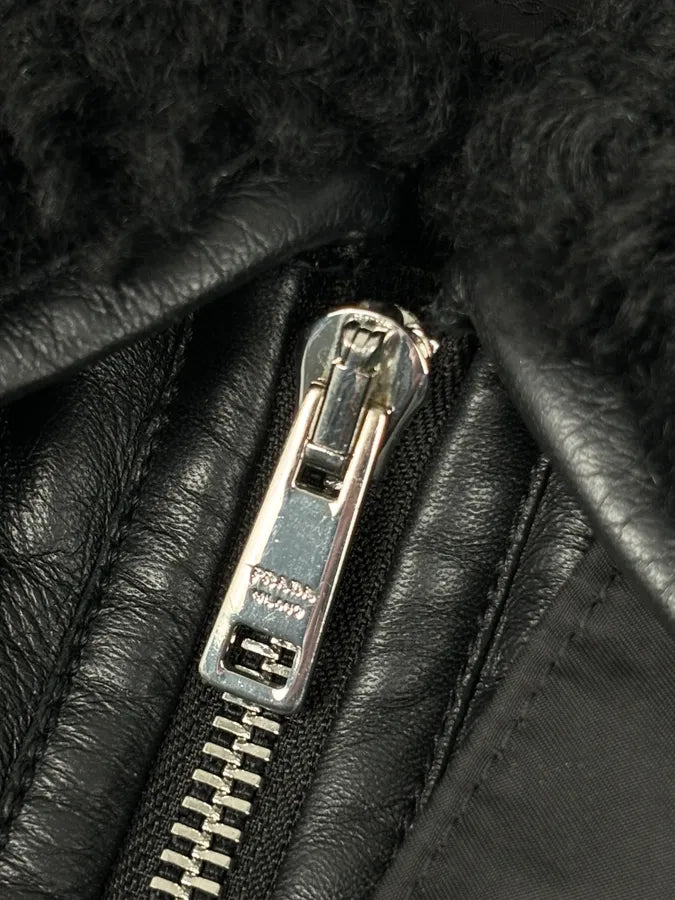 AW2018 Prada Black Puffer Shearling Leather Jacket UEROydW 8