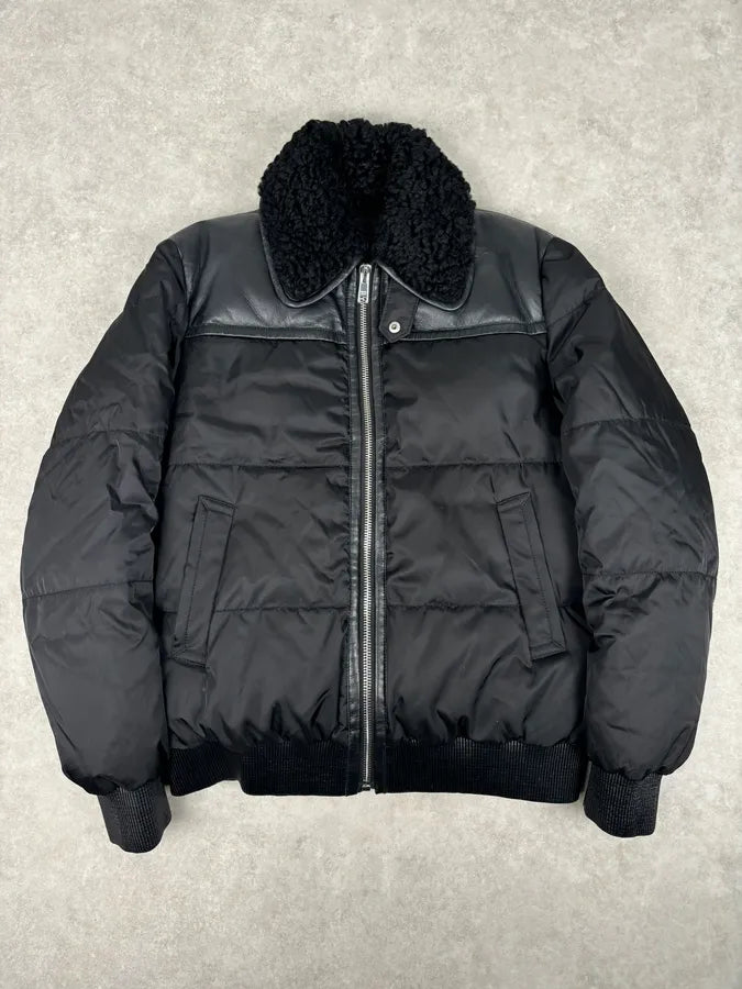 AW2018 Prada Black Puffer Shearling Leather Jacket UEROydW 0