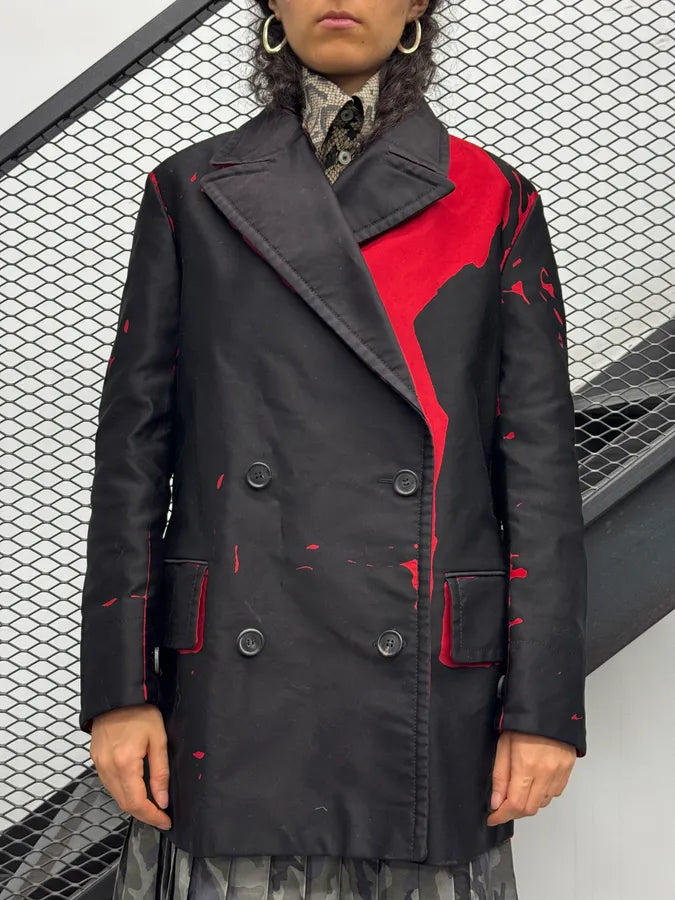 SS2018 Prada Black Red Splatter Blood Effect Buttoned Jacket FaEbUhj 2
