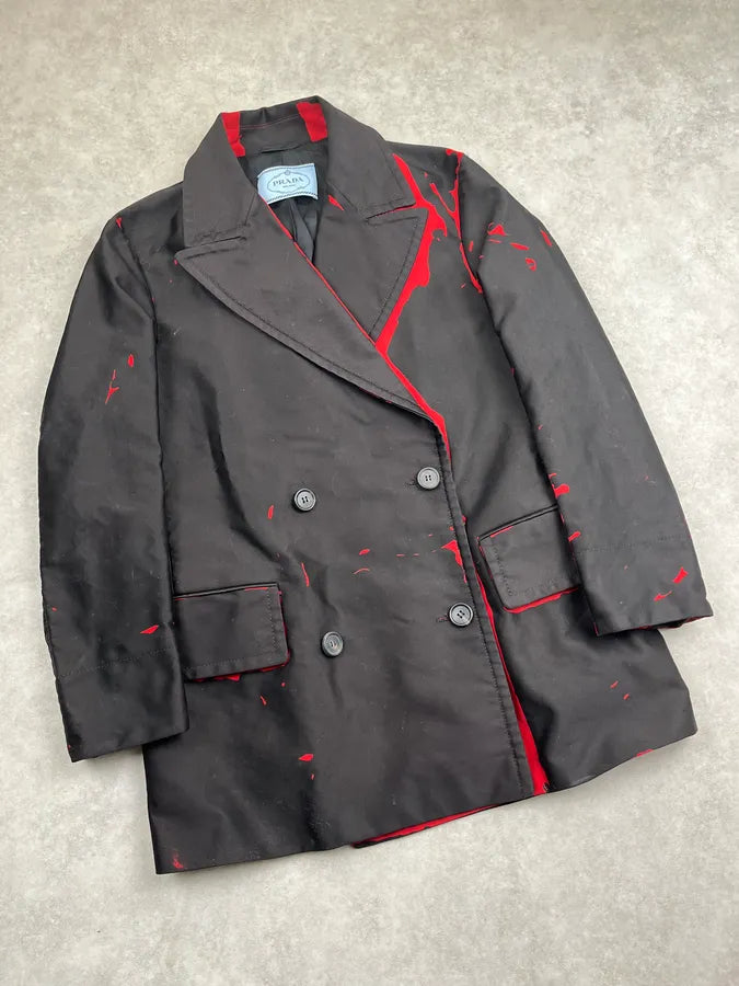 SS2018 Prada Black Red Splatter Blood Effect Buttoned Jacket FaEbUhj 5