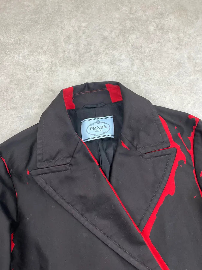 SS2018 Prada Black Red Splatter Blood Effect Buttoned Jacket FaEbUhj 6