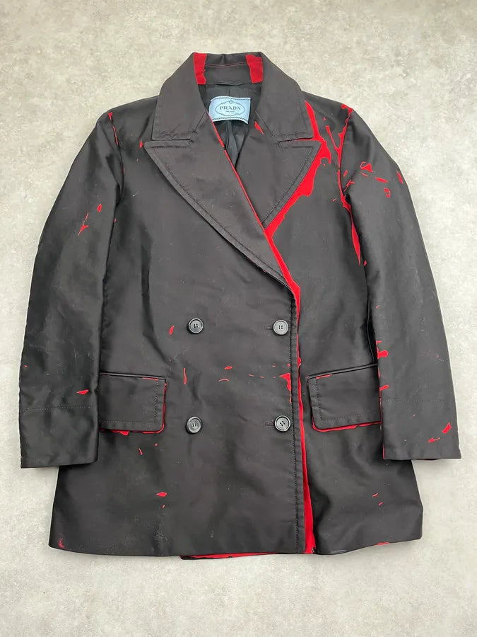 SS2018 Prada Black Red Splatter Blood Effect Buttoned Jacket FaEbUhj 0