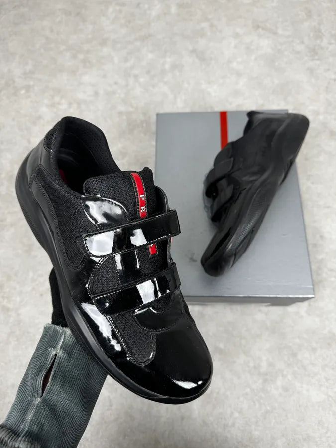 Prada Black Satin Leather America’s Cup Low Sneakers sWgnNZd 0