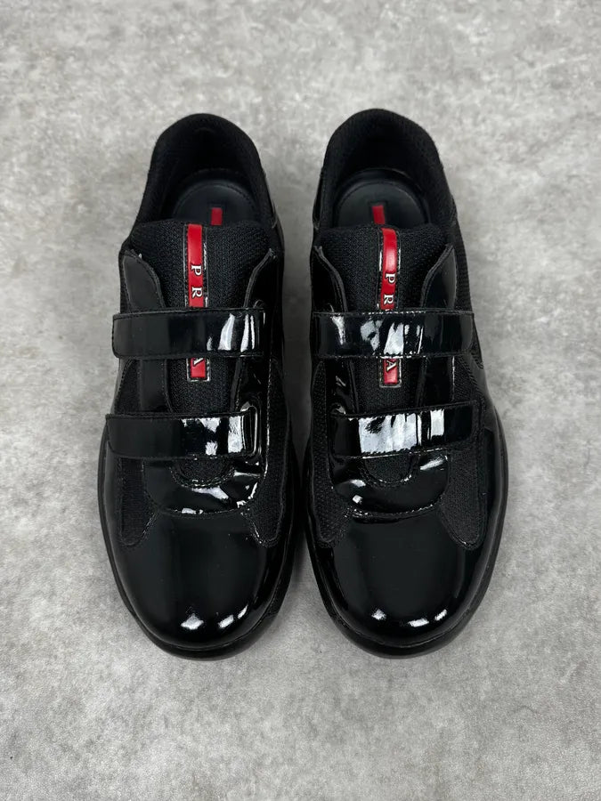 Prada Black Satin Leather America’s Cup Low Sneakers sWgnNZd 1