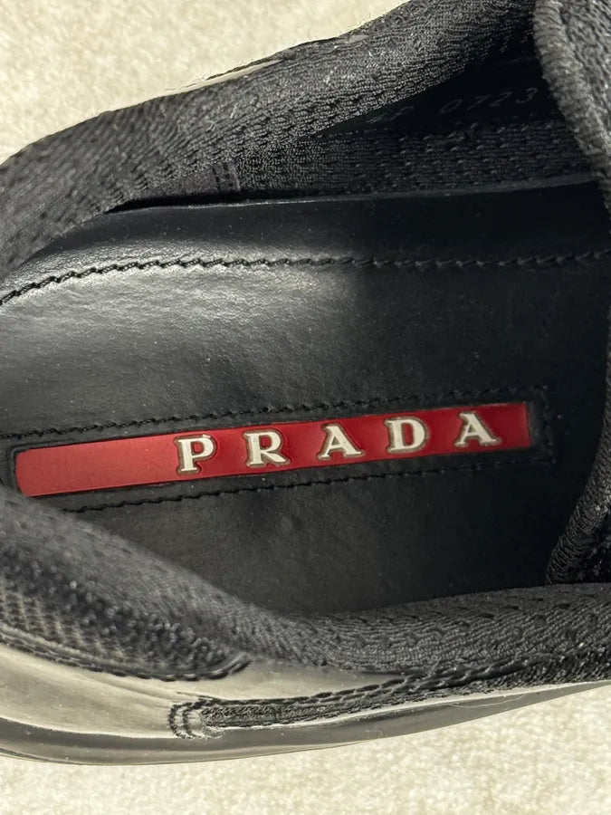 Prada Black Satin Leather America’s Cup Low Sneakers sWgnNZd 5