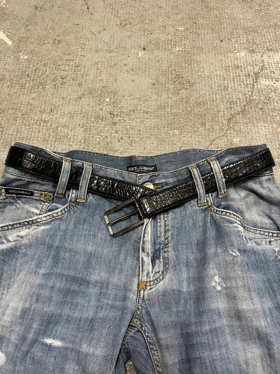 Prada Black Snake Effect Leather Belt (OS) 2
