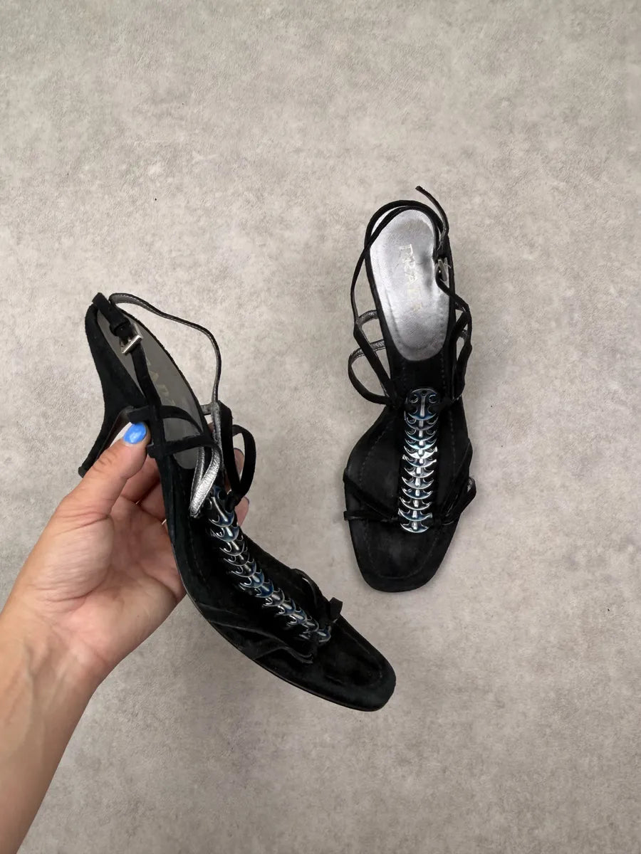 2000s Prada Black Metal Bones Avant-Garde Heels DwGtOVw 1