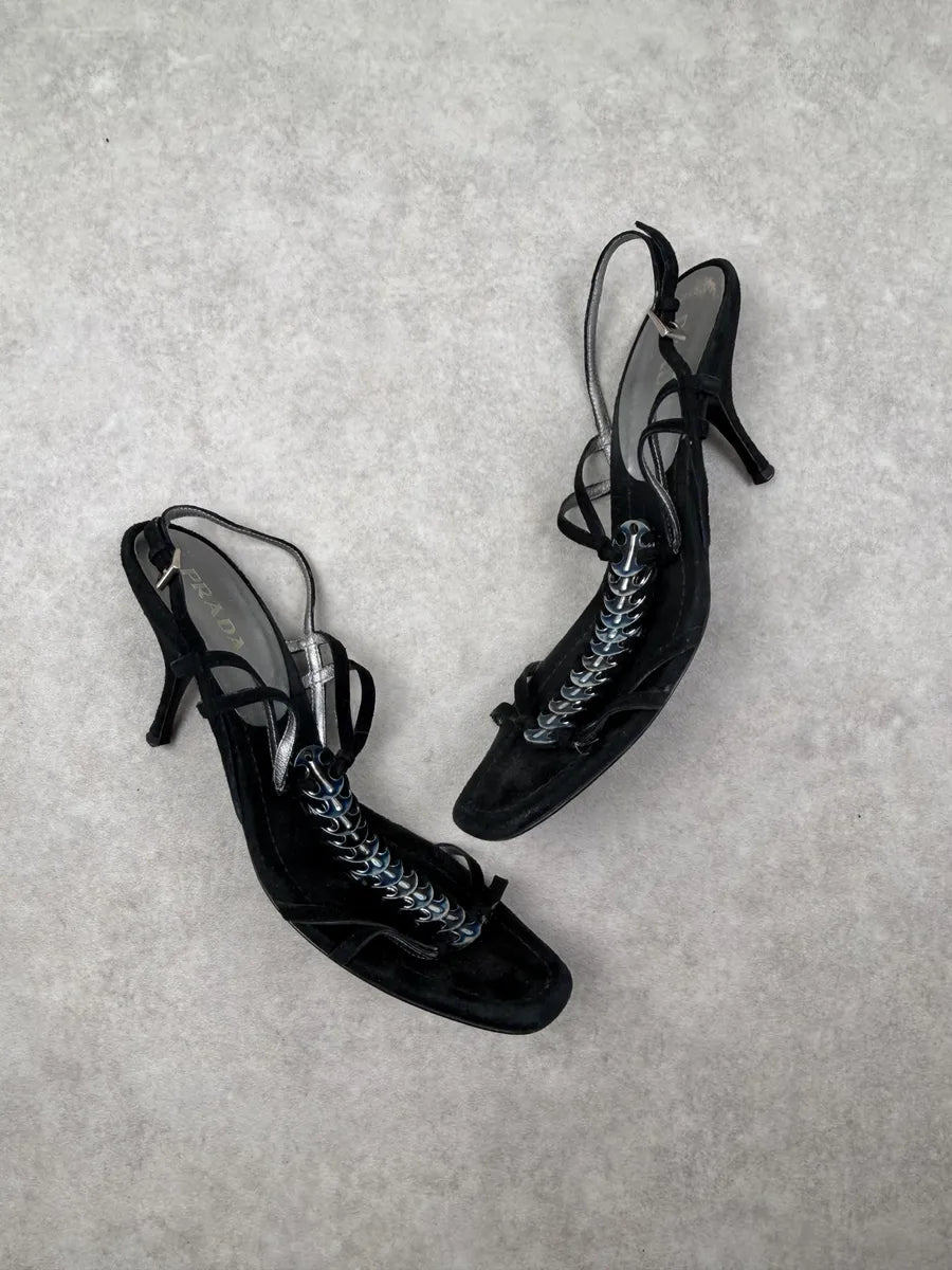 2000s Prada Black Metal Bones Avant-Garde Heels DwGtOVw 3