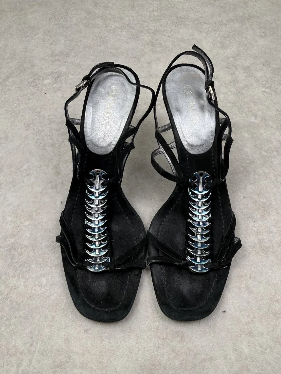 2000s Prada Black Metal Bones Avant-Garde Heels DwGtOVw 4