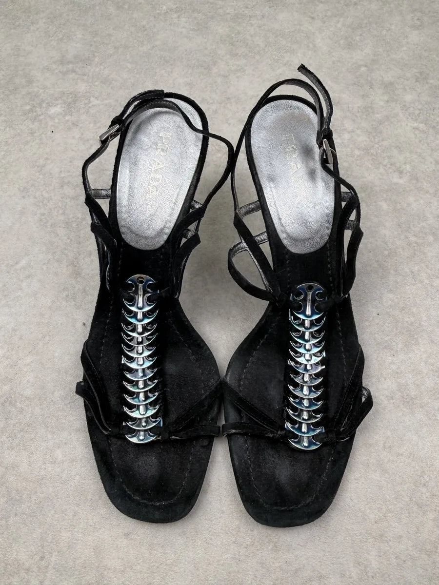 2000s Prada Black Metal Bones Avant-Garde Heels DwGtOVw 0