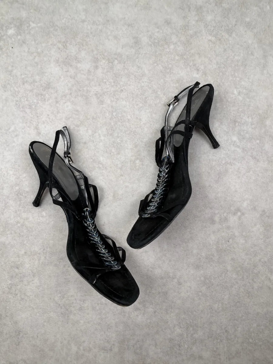 2000s Prada Black Metal Bones Avant-Garde Heels DwGtOVw 2