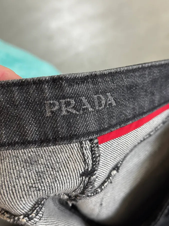 SS2007 Prada Black Waxed Denim Slim Jeans KxbeTGp 12