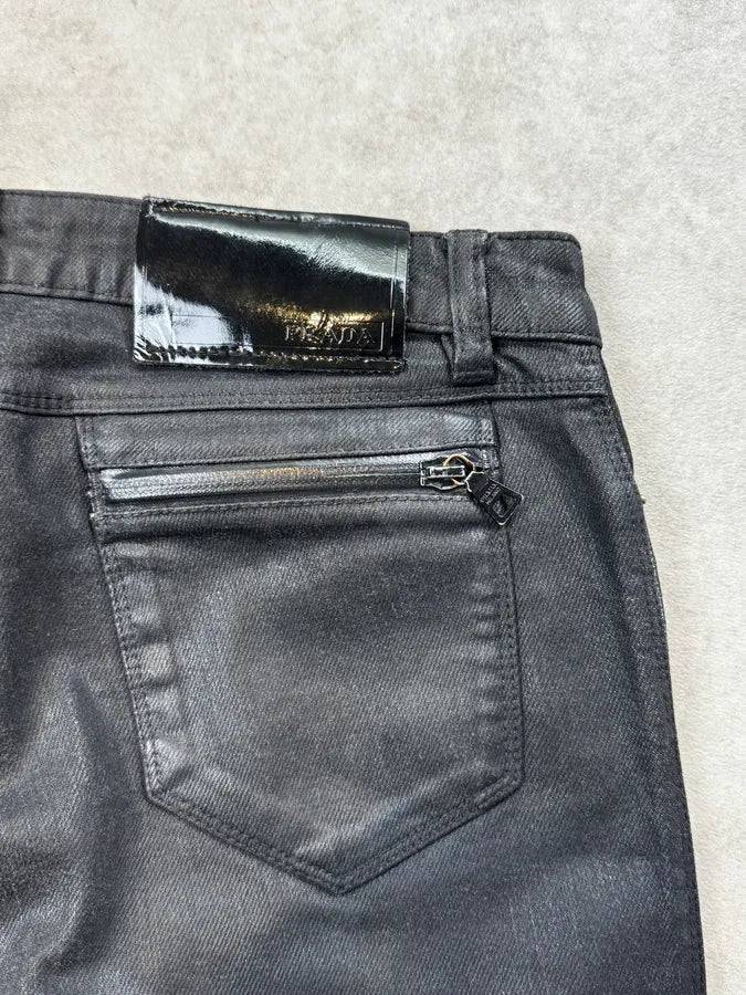 SS2007 Prada Black Waxed Denim Slim Jeans KxbeTGp 8