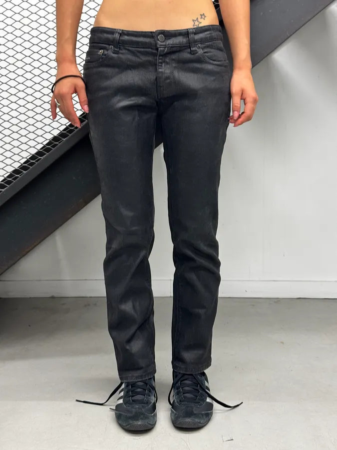 SS2007 Prada Black Waxed Denim Slim Jeans KxbeTGp 2