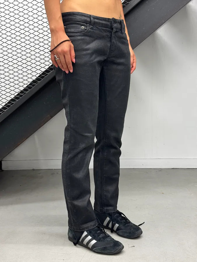 SS2007 Prada Black Waxed Denim Slim Jeans KxbeTGp 3