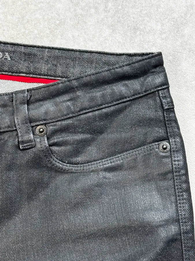 SS2007 Prada Black Waxed Denim Slim Jeans KxbeTGp 7